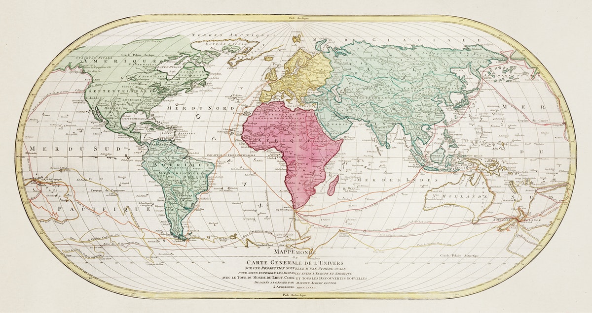 carte du monde et des trajets marins au XIXe siècle