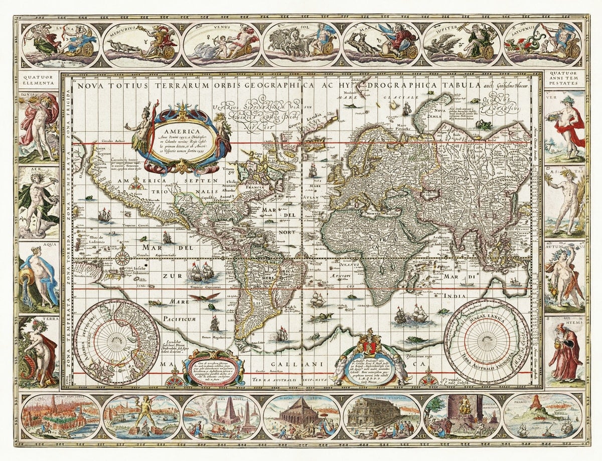 carte du monde et des fleuves au XVIIème siècle