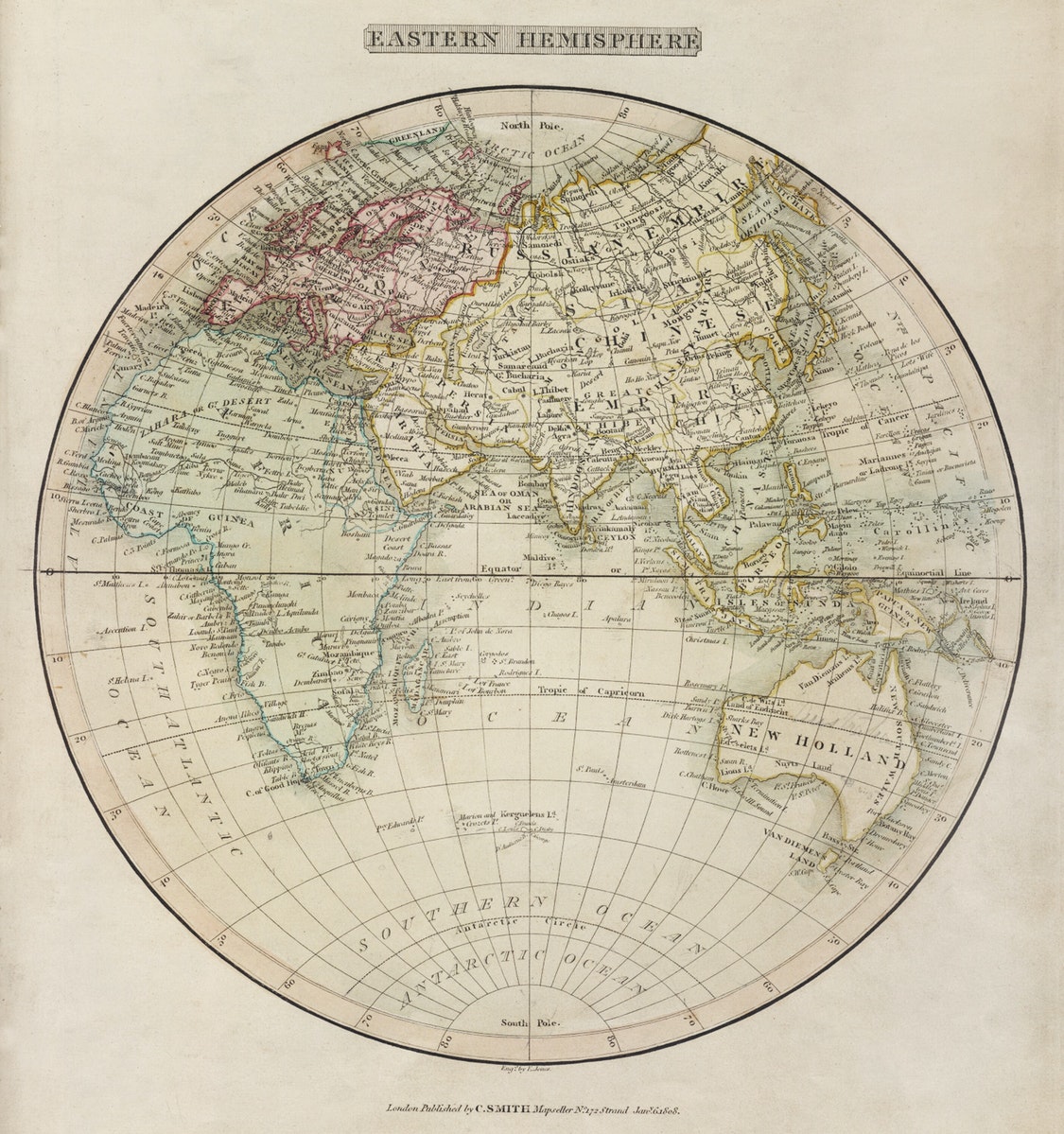 carte du monde centrée sur l'océan indien