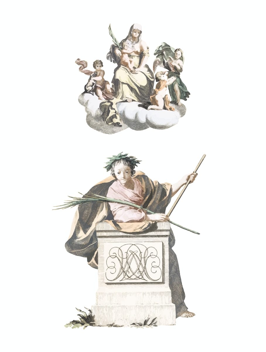 représentation divine de la sagesse et de l'histoire dans une gravure